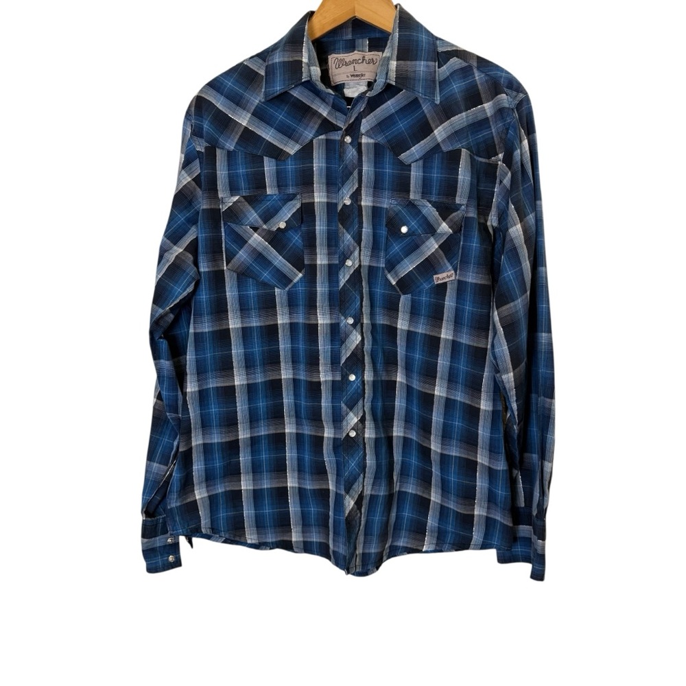 Wrangler “Wrancher” Western Prairie Casual Lightweight Plaid Pearl Snap Shirt L